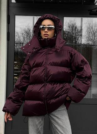 Пуховик женский оверсайз, со съёмным капюшоном, цвет - бургунди