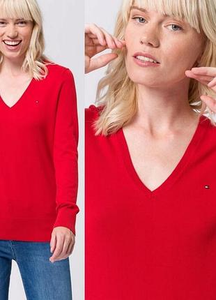 Tommy hilfeger стильный красный свитер-пуловер-джемпер батал оверсайз унисекс
