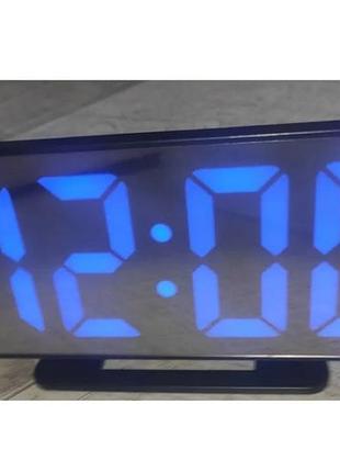 Годинник настільний електронний дзеркальний vst-888 з температурою і підставкою чорний корпус синє світло