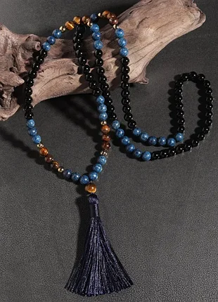 Колье сотуар из бусин тигрового глаза и оникса