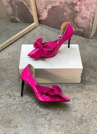 Розкішні туфлі барбі рожеві фуксія замш/ крокодил ексклюзив