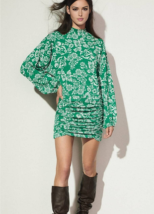 Брендовое демисезонное трикотажное платье мини "zara" с рукавами-баллонами. размер м.