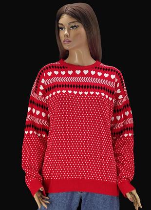 Брендовый свитер "prettylittlething" красный с принтом. размер l.