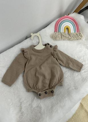 Стильный вязаный боди с рюшей f&f, бежевый боди с рукавом, боди