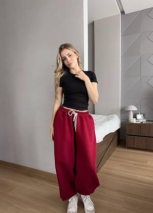 Женские теплые широкие спортивные штаны джоггеры трехнить пенье на флисе бордовый