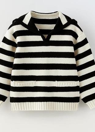 Свитер в полоску с красивым воротничком и карманами •52% вискозы•