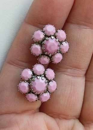 Клипсы, винтаж стекло розово пудровый, как камень, чехослователя или австрия