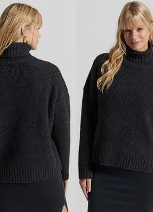 Вязаный обьемный водолазный свитер оверсайз  под горло superdry studios