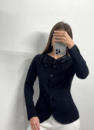 Кардиган вінтажний приталений блуза armani collezioni чорний з бантом із бісеру