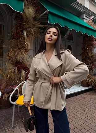Стильный классический тренч пальто женский короткий замшевый на подкладке s-m (42-46) светло-бежевый