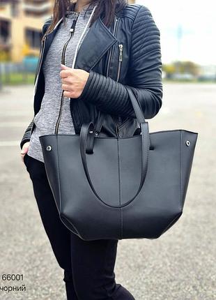 Женская стильная и качественная сумка шоппер из эко кожи черная