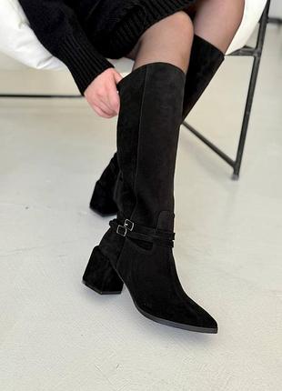 Сапоги женские замша на каблуке