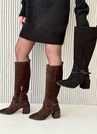 Сапоги женские замша на каблуке