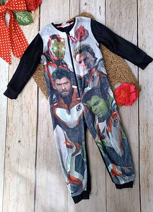 Теплая махровая пижама комбинезон для мальчика супергерои