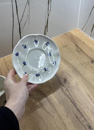 Чашка та блюдце , набір посуду волошки, чайний набір, набір посуду фарфор