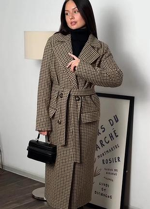 Пальто демисезонное твидовое в принте гусиные лапки