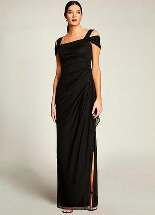 Черное вечернее длинное платье 10р (usa) из шифона с полу-открытыми плечами
