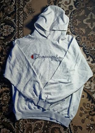 Светло-серое худи champion original, чемпион оригинал