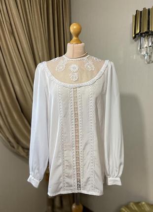 Вінтаж вінтажна блуза блузка з вишивкою мереживом винтаж  винтажная