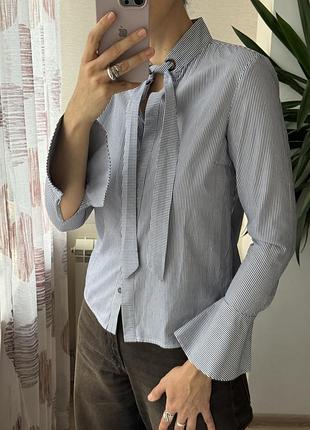 Бавовняна сорочка в тонку темно-синю смужку armani exchange цікаві рукави хлопковая рубашка в полоску армани