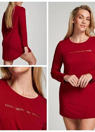 Hunkemoller трикотажная женская пижама, женская ночная ночнушка с длинным рукавом хл/мин размер red dahlia