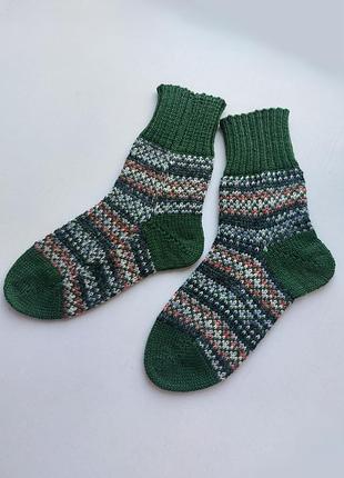 Детские вязаные носки из мериноса, теплые шерстяные носки для мальчика, девочки, зеленые махровые с узором на 4 5 лет 18 см