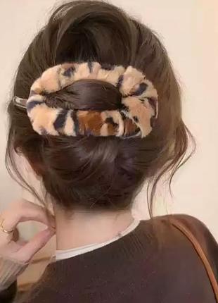 Женская плюшевая заколка для волос пучка гульки леопардовый принт