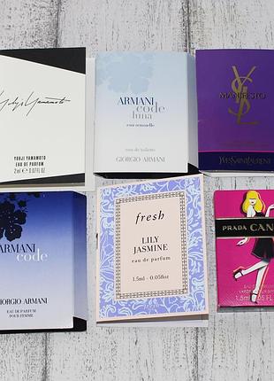Набір пробників парфумерії prada, armani, ysl, yohji yamamoto