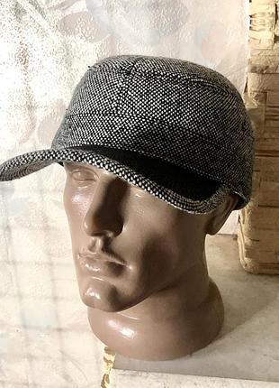 Зимняя твидовая кепка немка на флисе с ушами 57 см