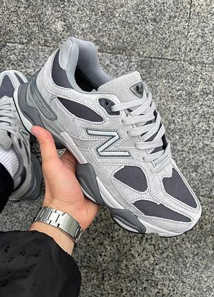 Кожаные термо-кроссовки мужские серые new balance 9060 waterproof 'grey'