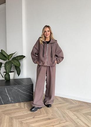 Флисовый женский костюм на молнии, мокко