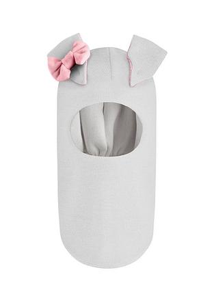 Зимова шапочка-шолом corona.hm "зайчик" рожевий бант молоко