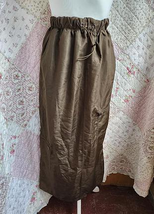 Длинная женская юбка хаки оливковая милитари макси