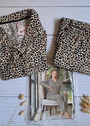 Пижама женская лео леопардовая батал батальная большого размера в английском стиле животный анималистичный принт
