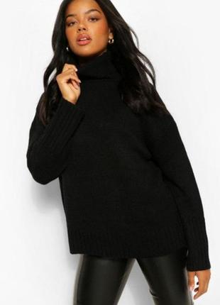 Джемпер brave soul (новый) - женский вязаный, черный, с воротником | свободный фасон, длинный рукав | 100% акрил | размер s (44)