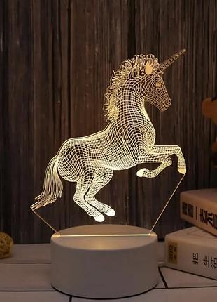 Світильник багатобарвний нічний 3d дитячий нічник єдиноріг