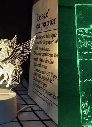 Нічник 3d світильник дитячий із 2 пластинами із зображенням єдинорогової