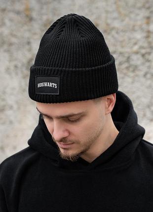 Мужская теплая удлиненная трикотажная шапка бини докер с принтом hogwarts without dominic black