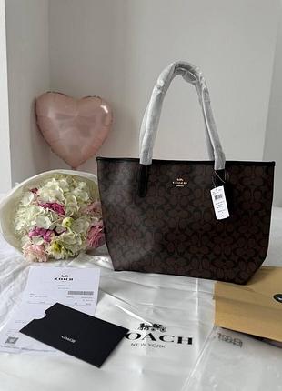 Женская сумка coach city tote brown/black коричневая