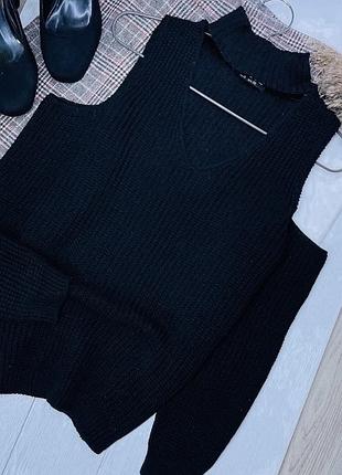 В’язаний джемпер m джемпер з відкритими плечима в’язана кофта з чокером чорний джемпер