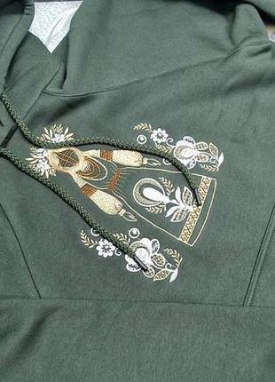 Худи женское зеленое хаки с капюшоном оверсайз на флисе теплое осеннее весеннее зимнее