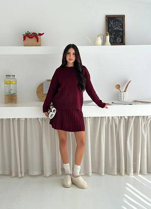 Костюм жіночий червоний бордовий з спідницею короткою осінній весняний зимовий оверсайз