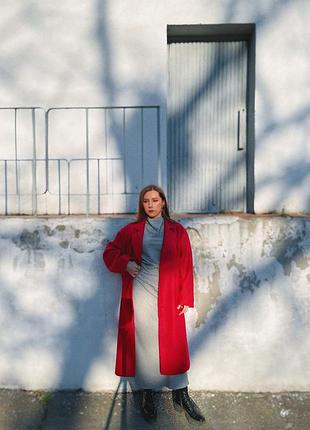 Фірмове вовняне класичне довге оверсайз червоне пальто вовна яскраве тепле прямого крою
