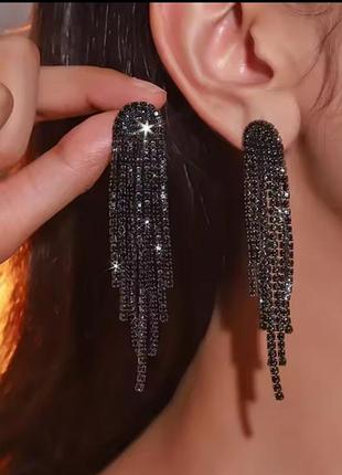 Серьги женские вечерние черные кристаллы стразы новые