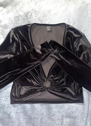 Велюровий короткий чорний топ