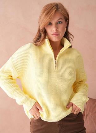 Свитер женский желтый короткий оверсайз вязаный осенний весенний зимний