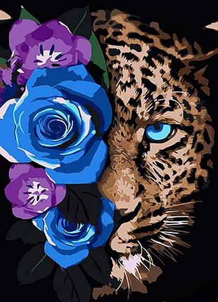 Картина по номерам леопард в цветах strateg на черном фоне 40х50 см ah1033