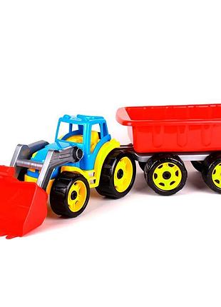 Машинка технок трактор с ковшом и прицепом 3688_blue-red