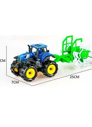 Игрушка трактор инерционный с прицепом 25 см 9870-6a_blue-green
