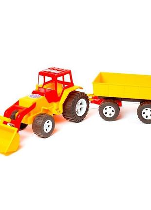 Трактор с ковшом и прицепом 007/2_yellow-red